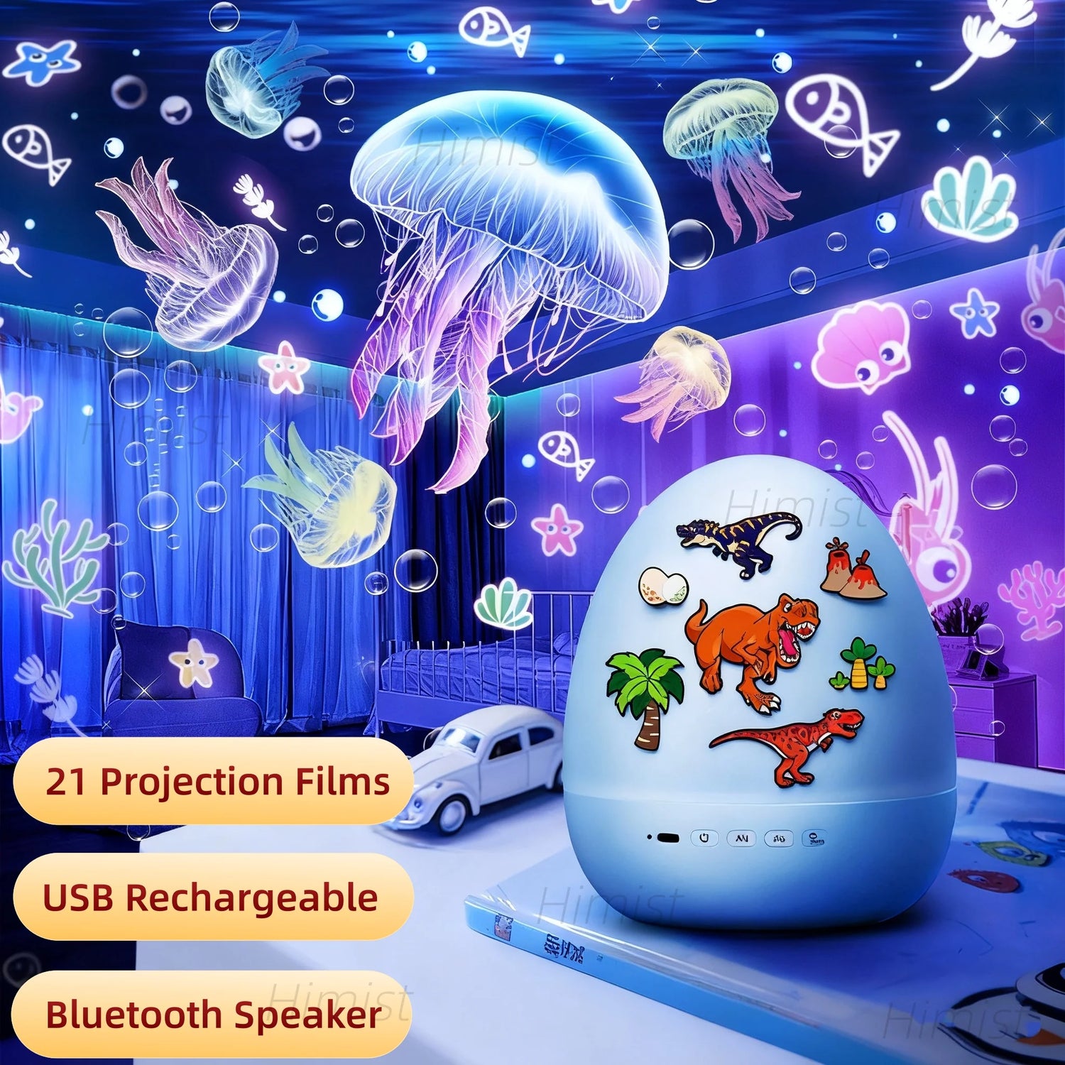 Kids Dinosaur Night Light Projector with Bluetooth Speaker & Star Sky Effects